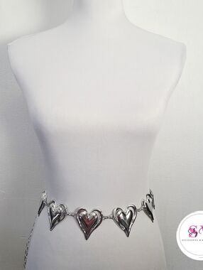 Silver-tone heart link chain belt